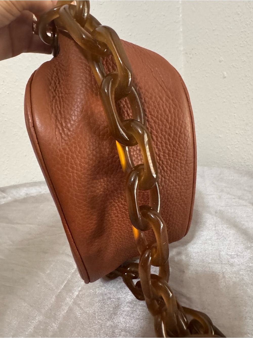 Simon Miller Chestnut Pebbled Leather Shoulder Bag with Tortoiseshell Chain - Picture 2 of 16